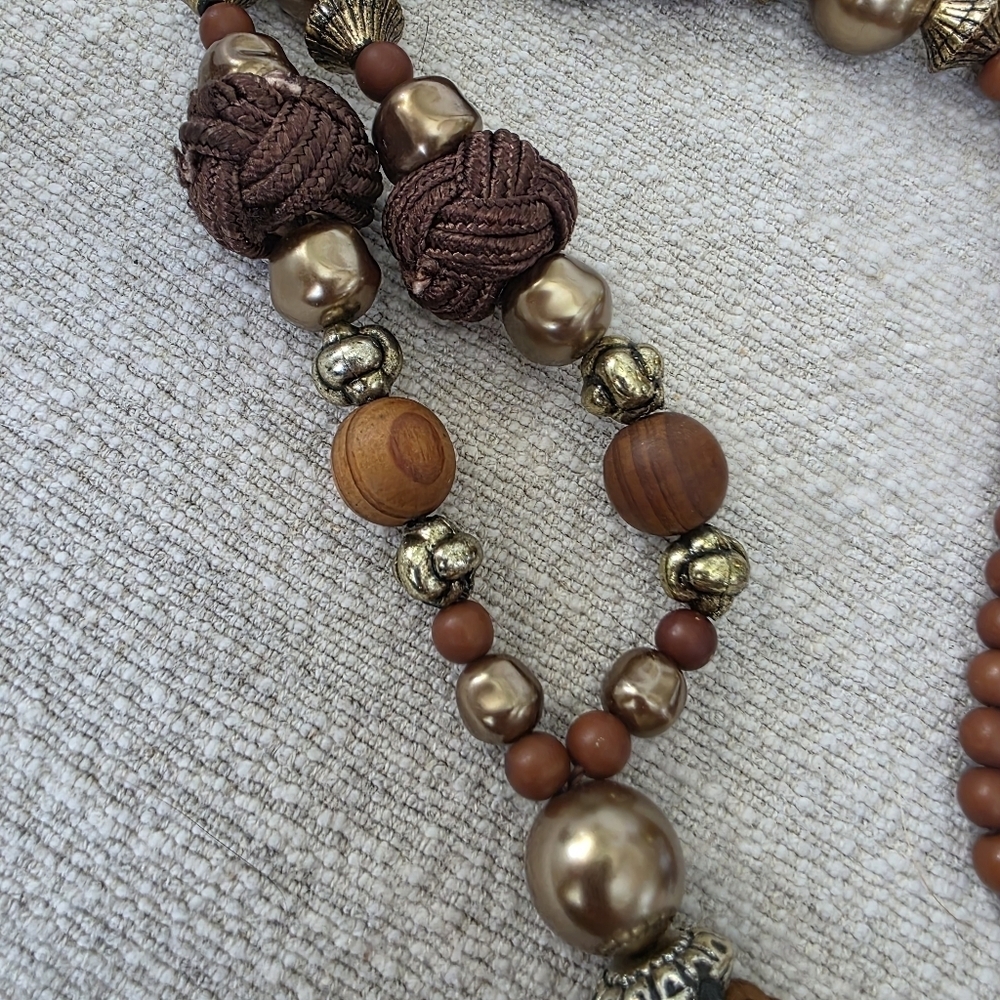Boho Long Wood Bead Necklace with Large Tassel - Picture 7 of 8